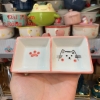 Bát đĩa decor,Mèo dễ thương ?? Gốm Sứ Bát Tràng ?? bộ bát đĩa sứ trắng hồng đẹp GOMPHUQUY HTG03