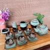 Bộ ấm chén uống trà ⚱ Gốm Sứ Bát Tràng ⚱ ấm trà bạch kim quai sứ men hỏa biến GOMPHUQUY TH09