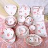 Bộ bát đĩa ?? Gốm Sứ Bát Tràng ?? bát đĩa decor,bộ Đào trắng hồng cao cấp GOMPHUQUY HTG02