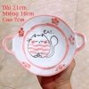 Bát đĩa decor,Mèo dễ thương ?? Gốm Sứ Bát Tràng ?? bộ bát đĩa sứ trắng hồng đẹp GOMPHUQUY HTG03