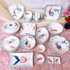 Bát đĩa decor ?? Gốm Sứ Bát Tràng ?? bộ bát đĩa Cá dễ thương, sứ trắng xanh đẹp GOMPHUQUY HTG01