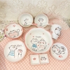 Bát đĩa decor,Mèo dễ thương ?? Gốm Sứ Bát Tràng ?? bộ bát đĩa sứ trắng hồng đẹp GOMPHUQUY HTG03