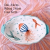 Bát đĩa decor ?? Gốm Sứ Bát Tràng ?? bộ bát đĩa Cá dễ thương, sứ trắng xanh đẹp GOMPHUQUY HTG01
