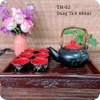 Bộ ấm chén uống trà ⚱ Gốm Sứ Bát Tràng ⚱ ấm trà cao cấp đỏ trúc men hỏa biến GOMPHUQUY TH02