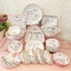 Bát đĩa decor,Mèo dễ thương ?? Gốm Sứ Bát Tràng ?? bộ bát đĩa sứ trắng hồng đẹp GOMPHUQUY HTG03