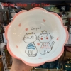 Bát đĩa decor,Mèo dễ thương ?? Gốm Sứ Bát Tràng ?? bộ bát đĩa sứ trắng hồng đẹp GOMPHUQUY HTG03