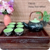 Bộ ấm chén uống trà ⚱ Gốm Sứ Bát Tràng ⚱ ấm trà xanh lá trúc men hỏa biến GOMPHUQUY TH03