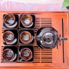 Bộ ấm chén quai sứ đẹp ?? Gốm Sứ Bát Tràng?? men hỏa biến đen quệt decor GOMPHUQUY HN22