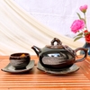 Bộ ấm chén quai sứ đẹp ?? Gốm Sứ Bát Tràng?? men hỏa biến đen quệt decor GOMPHUQUY HN22