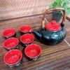 Bộ ấm chén uống trà ⚱ Gốm Sứ Bát Tràng ⚱ ấm trà cao cấp đỏ trúc men hỏa biến GOMPHUQUY TH02