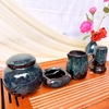 Bộ ấm chén quai sứ gốm sứ Bát Tràng, men hỏa biến cẩm lai xanh đẹp decor GOMPHUQUY HN21