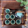 Bộ ấm chén uống trà ⚱ Gốm Sứ Bát Tràng ⚱ ấm trà xanh dương trúc men hỏa biến GOMPHUQUY TH01