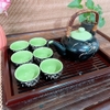 Bộ ấm chén uống trà ⚱ Gốm Sứ Bát Tràng ⚱ ấm trà xanh lá trúc men hỏa biến GOMPHUQUY TH03