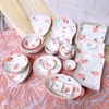 Bộ bát đĩa ?? Gốm Sứ Bát Tràng ?? bát đĩa decor,bộ Đào trắng hồng cao cấp GOMPHUQUY HTG02