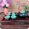 Bộ ấm chén uống trà ⚱ Gốm Sứ Bát Tràng ⚱ ấm trà xanh dương trúc men hỏa biến GOMPHUQUY TH01
