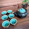 Bộ ấm chén uống trà ⚱ Gốm Sứ Bát Tràng ⚱ ấm trà xanh dương trúc men hoả biến GOMPHUQUY TH01