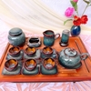 Bộ ấm chén uống trà ?? Gốm Sứ Bát Tràng ?? bộ ấm trà quai sứ men gold hỏa biến GOMPHUQUY HN23