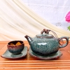 Bộ ấm chén uống trà ?? Gốm Sứ Bát Tràng ?? bộ ấm trà quai sứ men gold hỏa biến GOMPHUQUY HN23