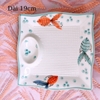 Bát đĩa decor ?? Gốm Sứ Bát Tràng ?? bộ bát đĩa Cá dễ thương, sứ trắng xanh đẹp GOMPHUQUY HTG01