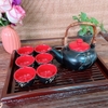 Bộ ấm chén uống trà ⚱ Gốm Sứ Bát Tràng ⚱ ấm trà cao cấp đỏ trúc men hỏa biến GOMPHUQUY TH02