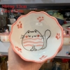 Bát đĩa decor,Mèo dễ thương ?? Gốm Sứ Bát Tràng ?? bộ bát đĩa sứ trắng hồng đẹp GOMPHUQUY HTG03