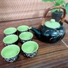 Bộ ấm chén uống trà ⚱ Gốm Sứ Bát Tràng ⚱ ấm trà xanh lá trúc men hỏa biến GOMPHUQUY TH03