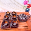 Bộ ấm chén quai sứ gốm sứ Bát Tràng, men hỏa biến cẩm lai đỏ đẹp decor GOMPHUQUY HN20