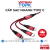 Dây sạc nhanh 3A 3 trong 1 (Lightning, Type-C, Micro) vỏ bên nylon TOPK AN24-3 dài 1.2m - Hàng chính hãng