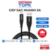 Dây sạc iPhone Type-C Micro USB TOPK AN42 - Dòng điện 3A - Hàng chính hãng - Bảo hành 12 tháng 1 đổi 1