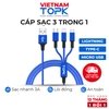 Dây sạc 3 đầu (iPhone, Type-C, Micro) dùng cho điện thoại TOPK AN20 Vỏ bện nylon dài 1.2m - Hàng phân phối chính hãng