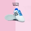 [BẢN GÓT VẢI] Giày Bóng Đá 3 Sọc Toni Kroos Trắng Sọc Đen Gót Xanh TF