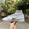 Giày Bóng Đá SF Nike Mercurial 22 Superfly 8 Elite Trắng Xám Vạch Đen Cổ Cao TF