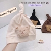MŨ SƠ SINH THẮT NÚT ĐÍNH GẤU MÀU TRẮNG 0”(0-12M+)
