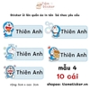 Sticker in tên bé teo yêu cầu - mẫu DOREMON - ủi quần áo, khăn, chăn, nệm cho bé đi mẫu giáo