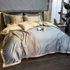 BỘ COTTON SATIN XANH BIỂN PHỐI VÀNG - HỌA TIẾT THÊU NGẪU HỨNG