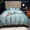 BỘ COTTON SATIN XANH NGỌC - VIỀN HỌA TIẾT HOÀNG GIA