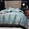 BỘ COTTON SATIN XANH NGỌC - VIỀN HỌA TIẾT HOÀNG GIA
