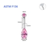 Khuyên rốn titan hình giọt nước đính đá - 2 màu - Titan F136