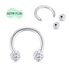 Bông tai chữ U đính đá, Titanium ren ngoài