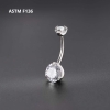 Khuyên rốn đá tròn CZ 3 chấu - màu trắng - Titanium