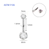Khuyên rốn đá tròn CZ 3 chấu - màu trắng - Titanium
