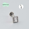 Khuyên tai hình vuông đính đá - Titanium F136 - 1.2*8mm