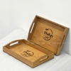 Khay Gỗ Chữ Nhật Bưng Trà Cafe Có Tay Cầm Khoét Lỗ Khắc Laser Logo Cho Spa Nhà Hàng