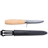 Dao Morakniv Rookie cán gỗ sáng, lưỡi thép sáng bóng, vỏ bao đen