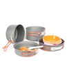Bộ Nồi Dã Ngoại Fire-Maple Cookware FMC-K7 tháo rời với chén vàng và quai đỏ xếp cạnh nhau