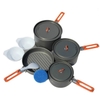 Bộ nồi nhôm Fire-Maple xếp chồng, tay cầm cam, kèm chén nhựa trắng và miếng cọ rửa