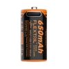 Pin sạc Zero Battery 650CHT RCR123A màu cam đen, chụp thẳng trên nền trắng