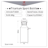 Bảng thông số kỹ thuật và sơ đồ kích thước bình nước titanium Keith Ti3031 550ml