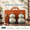 Bộ hộp trà gốm sứ Hồ Lô kèm túi và vali