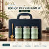Bộ Hộp Trà Vali Kèm 3 Hũ Gốm Sứ